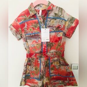NWOT Zimmermann Red Palm Style Alight Pocket Detail Kids Playsuit. Size 2T